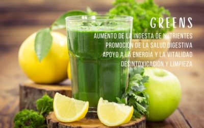 Jugo verde. GREENS: Alimento de la ingesta de nutrientres, promoción de la salud digestiva, apoyo a la energía y la vitalidad, desintoxicación y limpieza